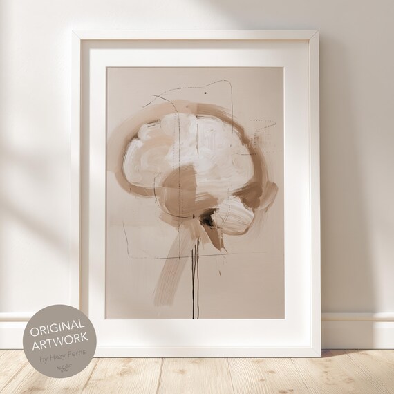 Abstract Human Brain Art Print Beige Neurology Wall Decor