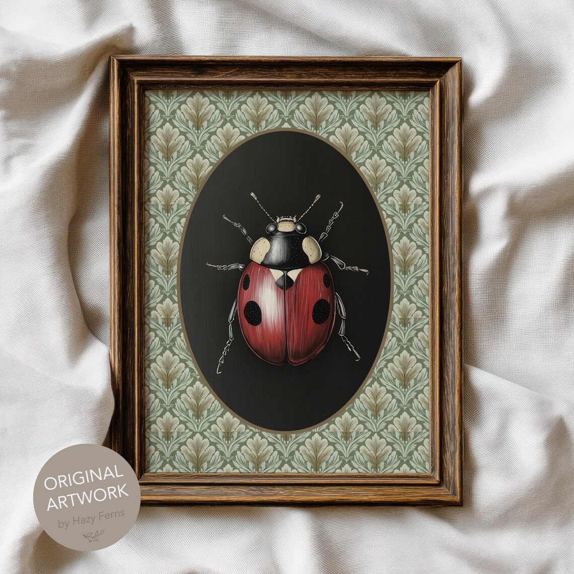 Vintage Ladybug Print Dark Academia Botanical Art