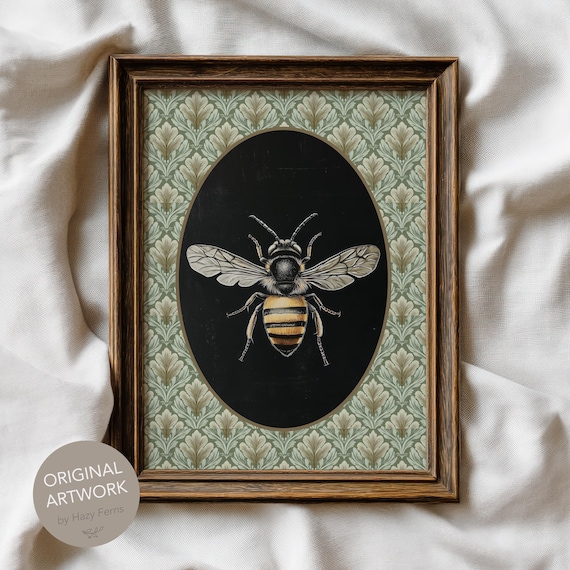 Vintage Honey Bee Print Dark Academia Entomology Wall Art