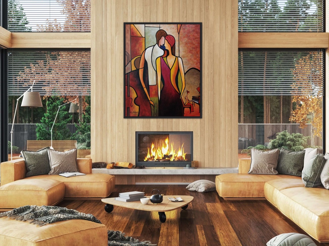 Cubism Painting Abstract Music Room Painting Oil Cubism Painting On Original Oil Painting Modern Unique Style Warm Colors - Image 4