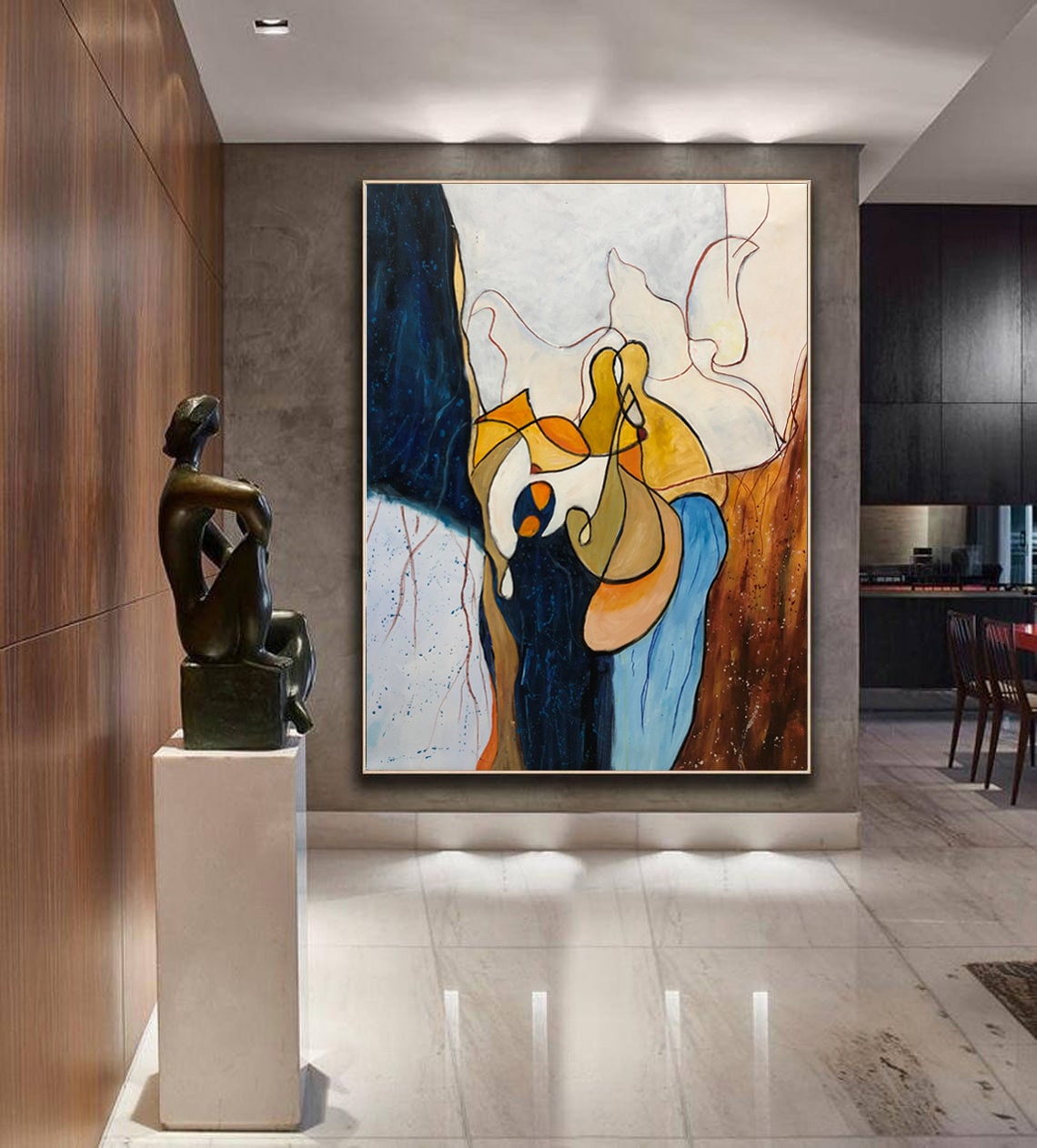 Abstract Love Painting, Minimalist Gold Bronze Art Print