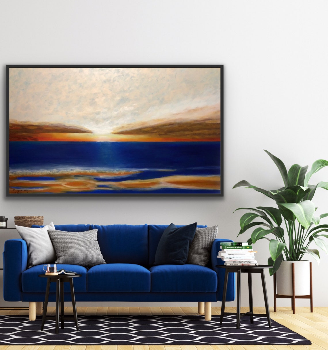 Deep Blue Ocean Sunset Horizon Minimalist Seascape Art Poster