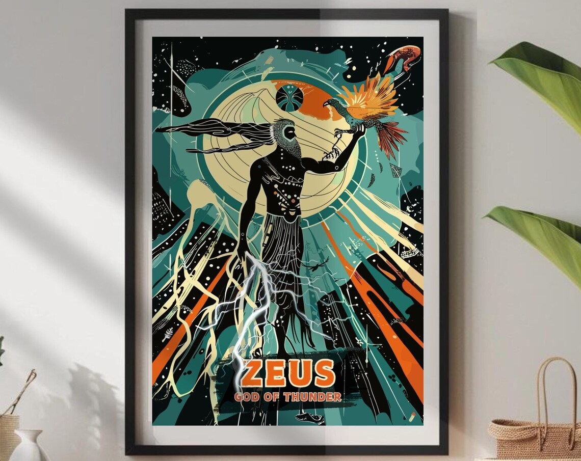 Zeus Greek God of Thunder Lightning Eagle Psychedelic Art Poster