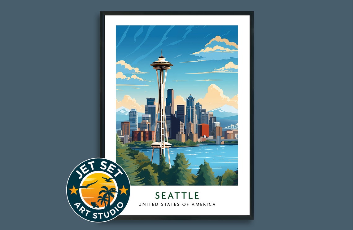 Seattle City Travel Print Poster Wall Art Framed Unframed Canvas Gift