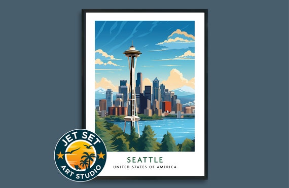 Seattle City Travel Print Poster Wall Art Framed Unframed Canvas Gift