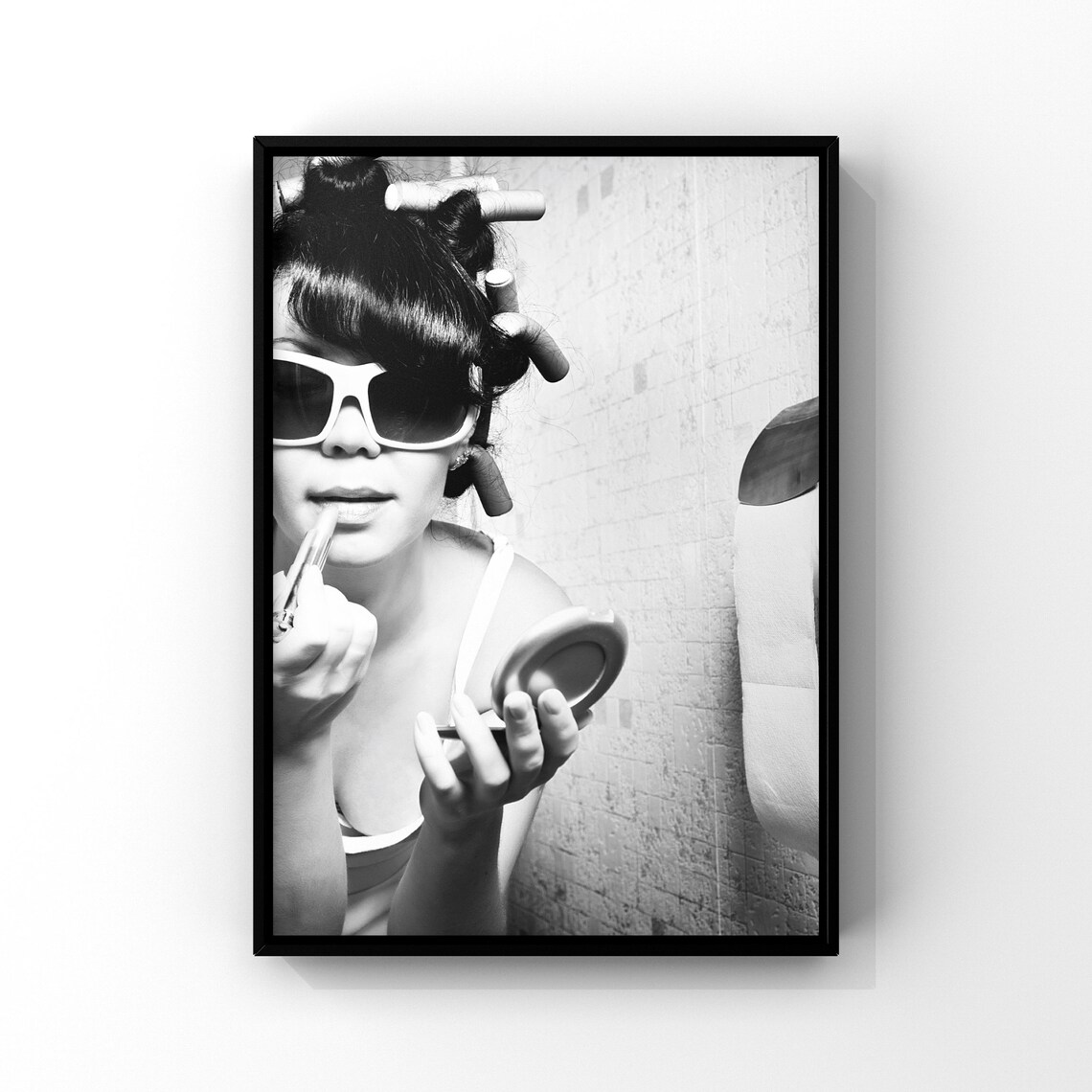 Black and White Glam Woman Lipstick Sunglasses Retro Photo Art Poster