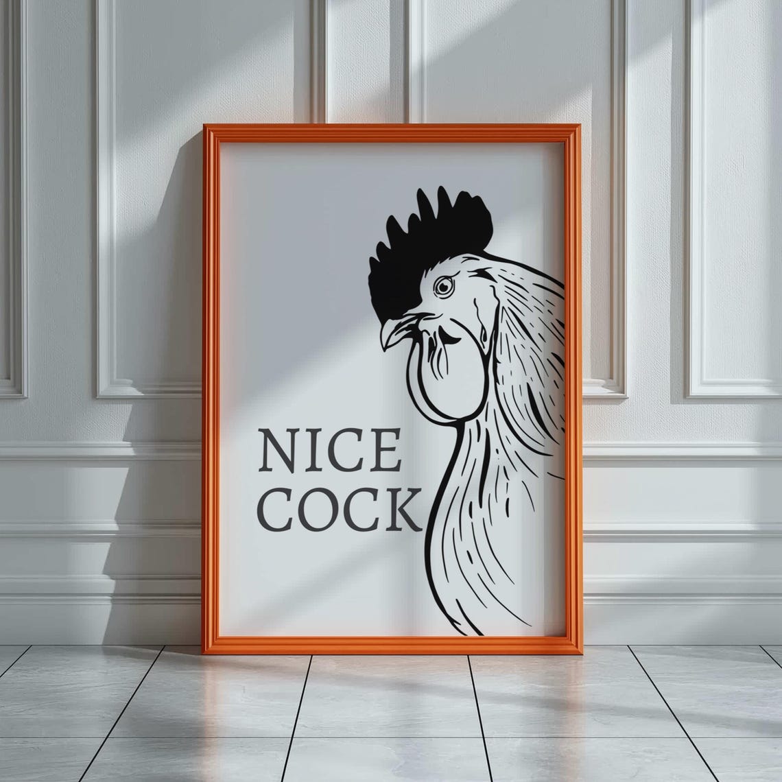 Nice Cock Rooster Line Art Funny Farmhouse Bathroom Humor Poster