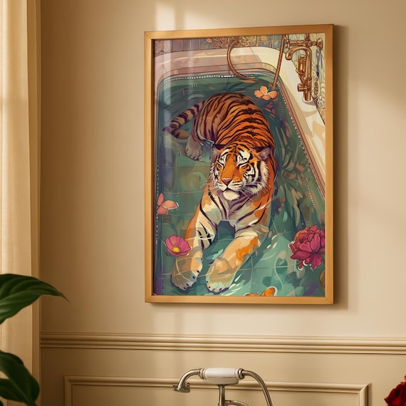Tiger Bathroom Art Print, Funny Bathroom Decor