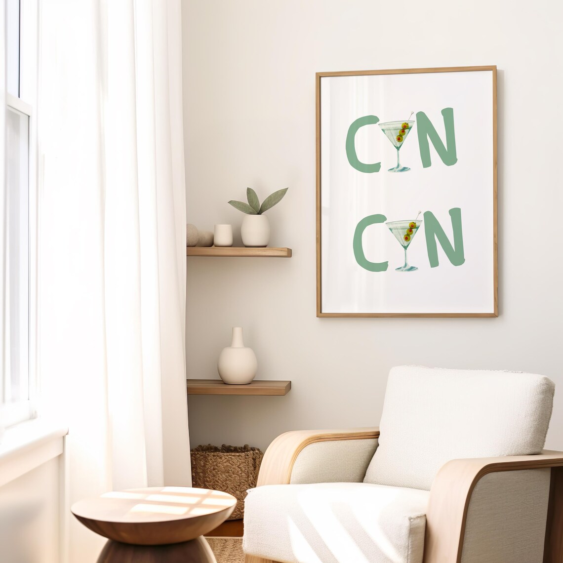 Cin Cin Martini Glass Green Olive Cocktail Bar Cart Artwork Poster - Image 3