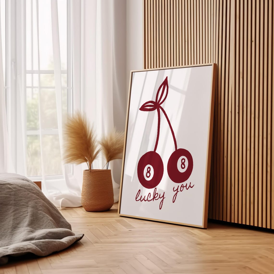 Lucky You Cherry 8 Ball Retro Red Aesthetic Wall Decor Poster - Image 2
