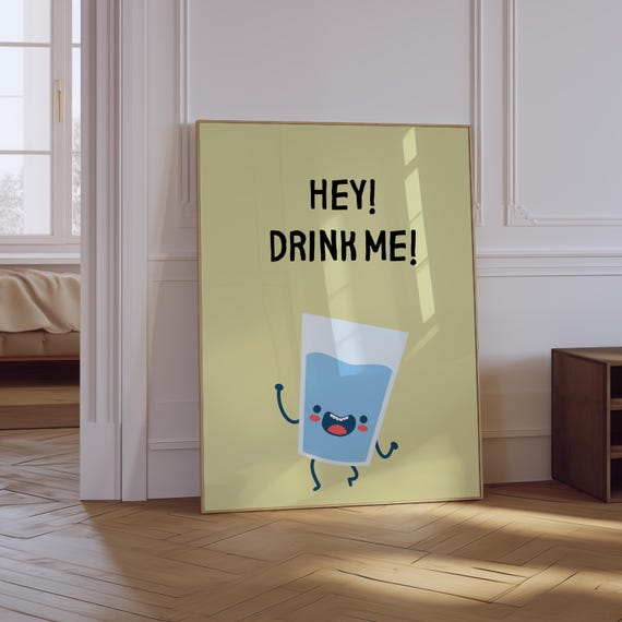 Drink Water Print Retro Kitchen Poster Inspirational Quote Print Retro Character Print Self Care Poster Daily Reminder Poster