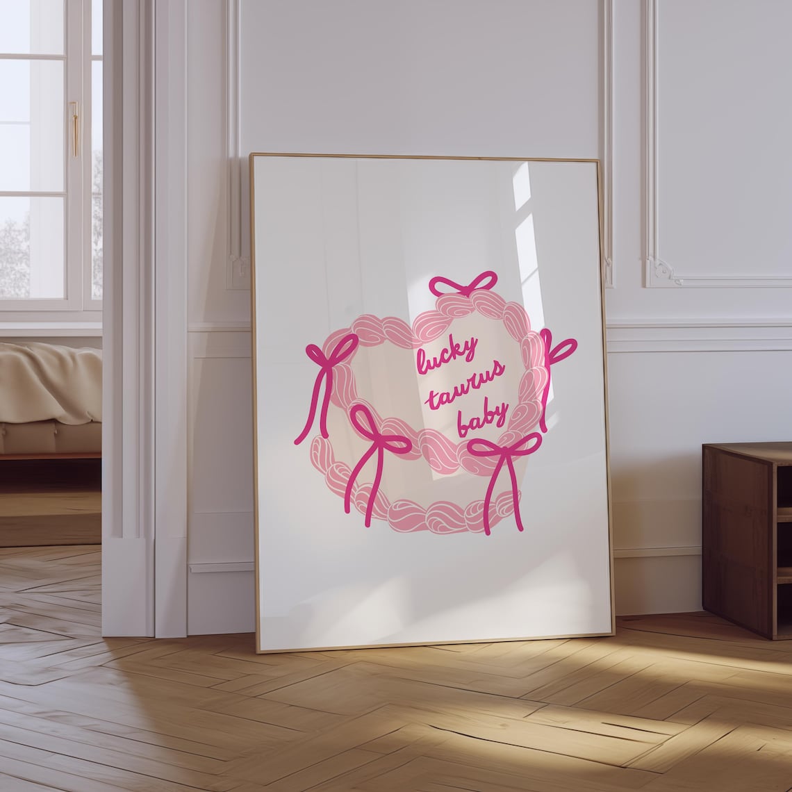 Lucky Taurus Baby Cake Zodiac Poster Pink Preppy Girly Birthday Art - Image 2
