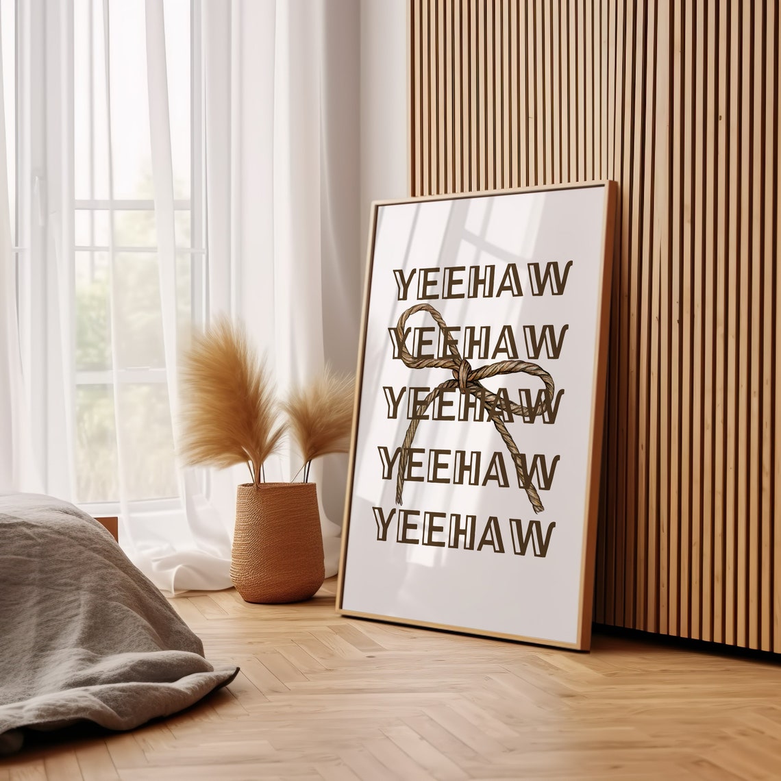 Yeehaw Western Typography Brown Rope Bow Rustic Quote Wall Poster - Image 3