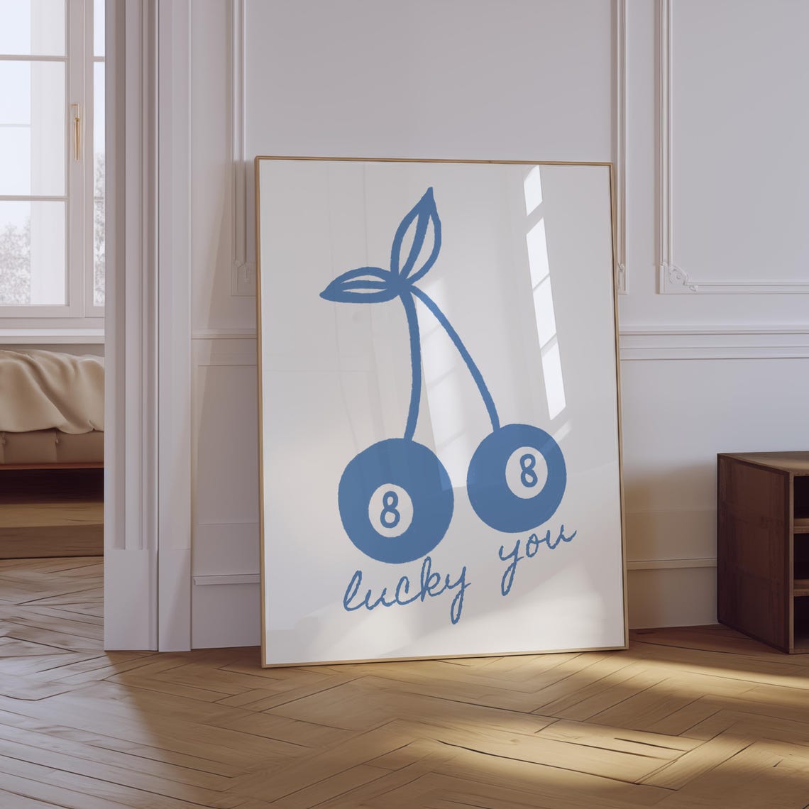 Lucky You Blue Cherry 8 Ball Coastal Preppy Dorm Room Poster - Image 3