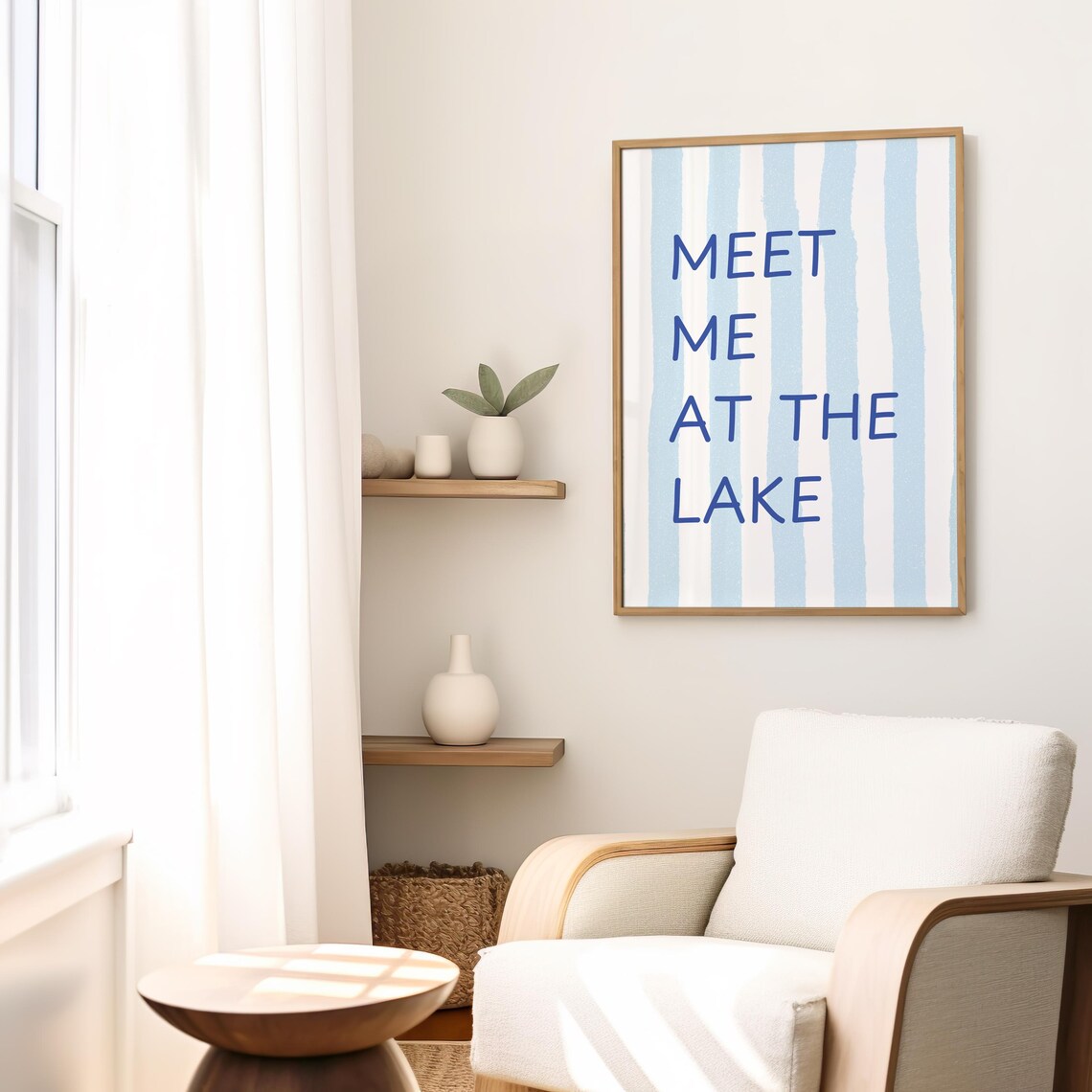 Meet Me At The Lake Blue Striped Summer Lake House Vacation Poster - Image 2