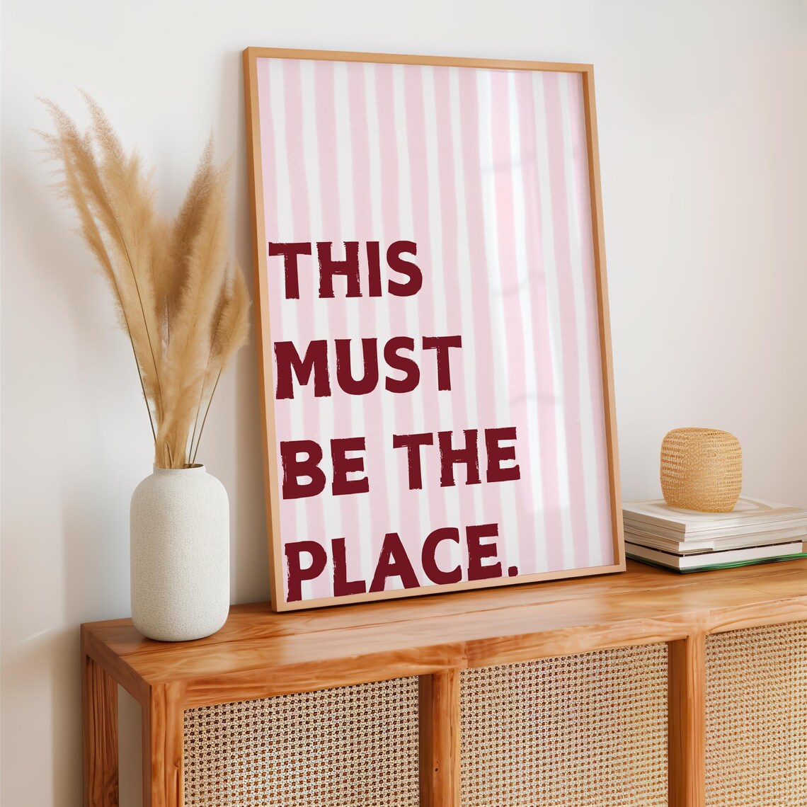 This Must Be The Place Quote Poster Pink Striped Typography Home Art - Image 2