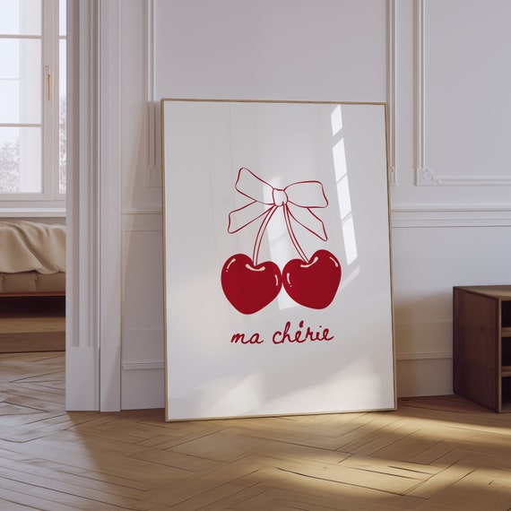 Ma Cherie Wall Art Coquette Aesthetic Print Trendy Wall Art Girly Preppy Aesthetic Poster College Apartment Print Cherry Bow Print