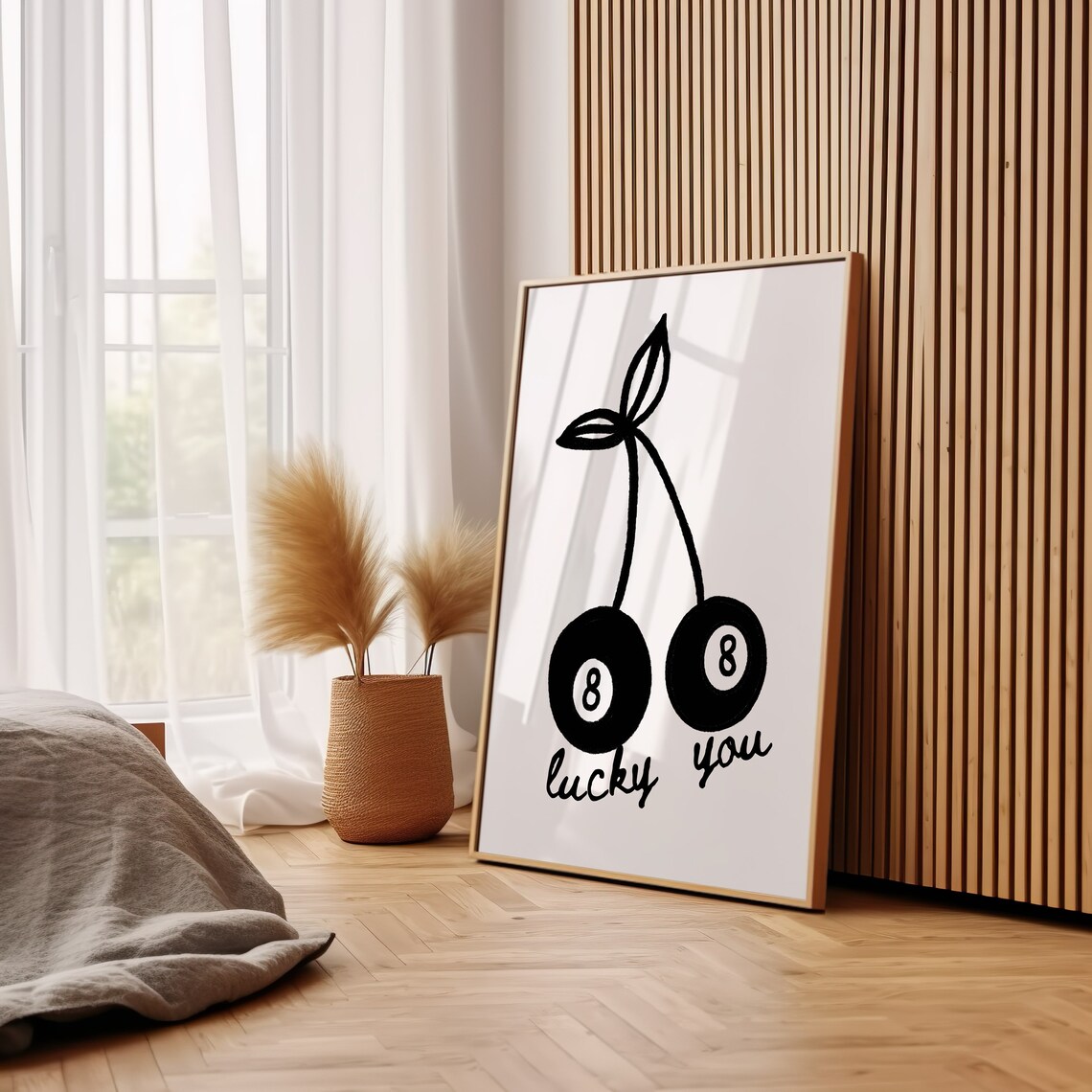 Lucky You Cherry 8 Ball Pool Balls Black Line Art Trendy Wall Art - Image 3