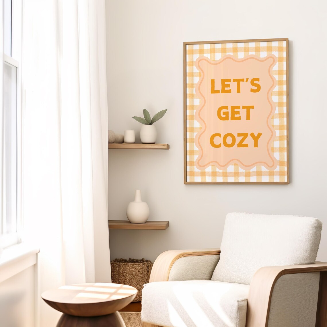 Lets Get Cozy Fall Quote Poster, Neutral Farmhouse