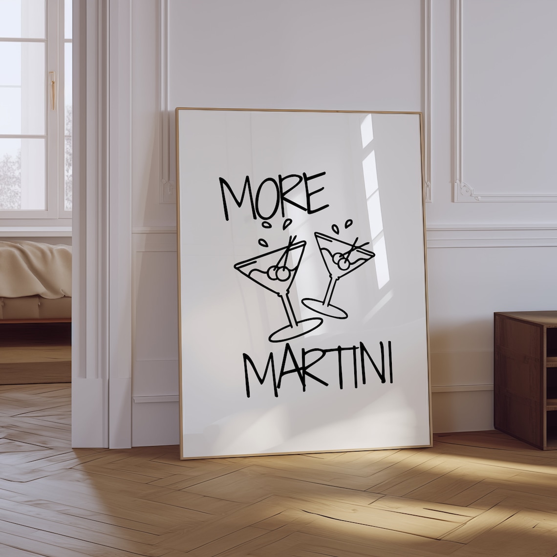 More Martini Fun Quote Two Clinking Martini Glasses Bar Cart Poster