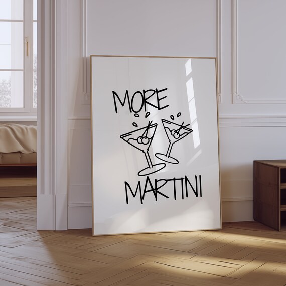 More Martini Fun Quote Two Clinking Martini Glasses Bar Cart Poster