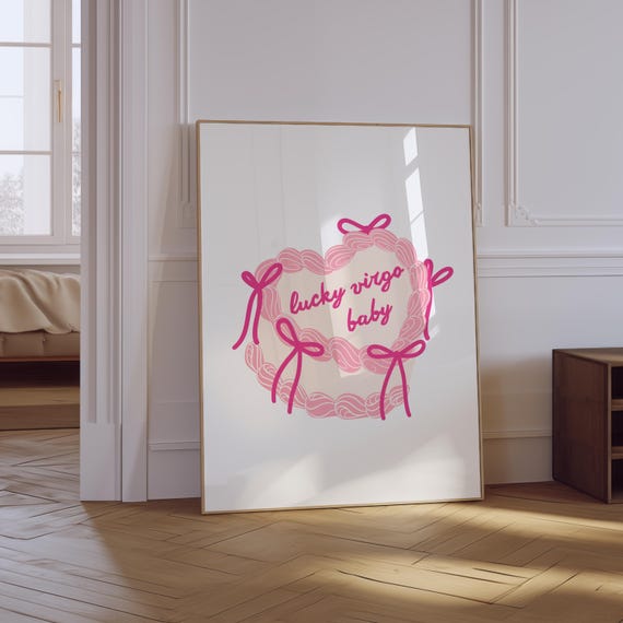 Lucky Virgo Baby Art Print Girly Pink Preppy Poster Virgo Birthday Cake Poster Trendy Aesthetic Print College Apartment Wall Art