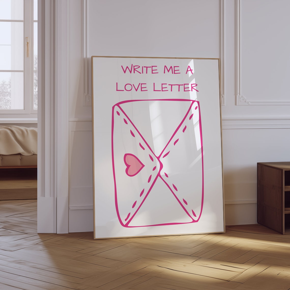 Write Me A Cute Love Letter Pink Envelope Heart Doodle Wall Art