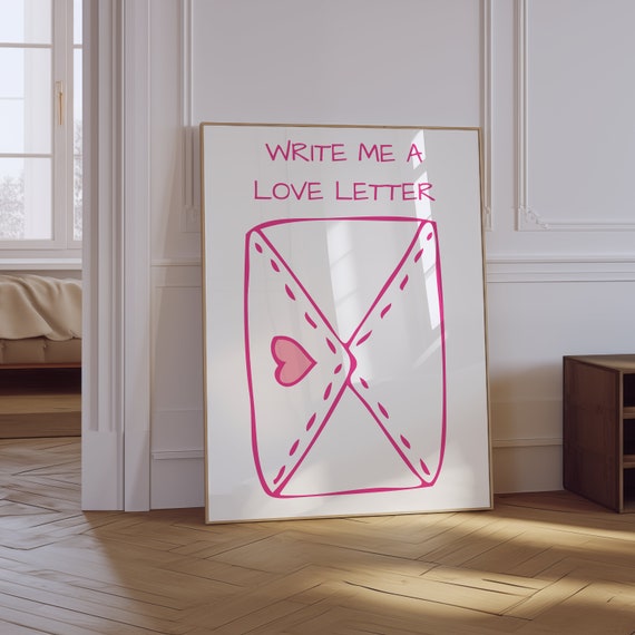 Love Letter Print Aesthetic Mid Century Print Envelope Print Pink Preppy Wall Art Girly Bar Cart Decor Hand Drawn Sketch Print