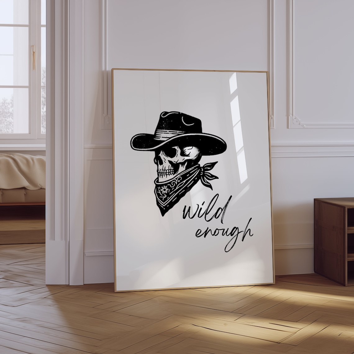 Wild Enough Cowboy Skull Bandana Black Western Gothic Poster