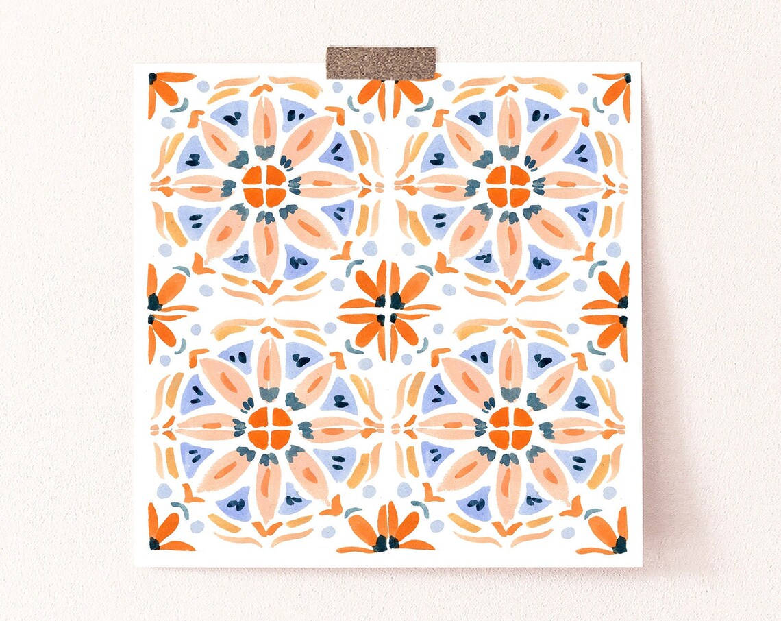 Square Tile Print, Red and Pink Pattern Art Print - Image 3