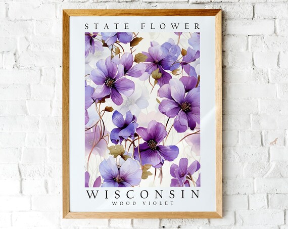 Wisconsin Wood Violet State Flower Purple Botanical Art Print