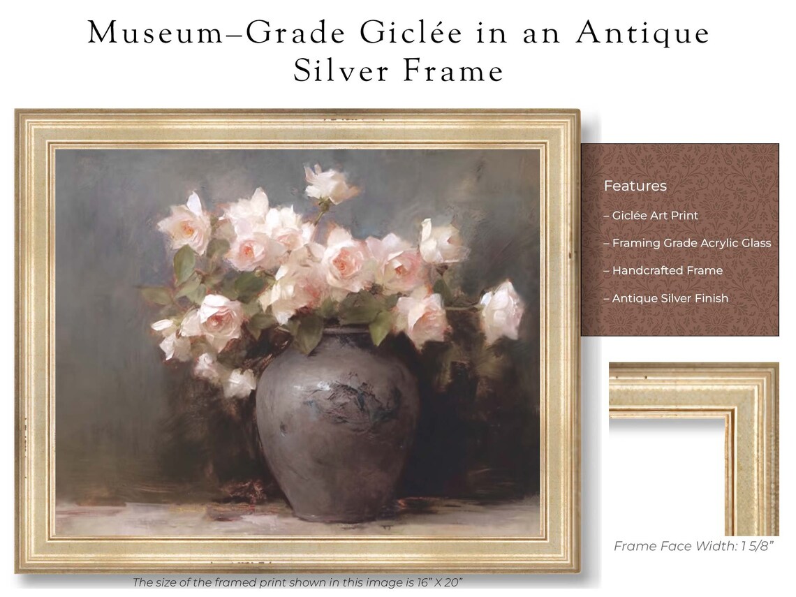 Vase With Flowers, Farmhouse Oil Painting Art Print - Image 2