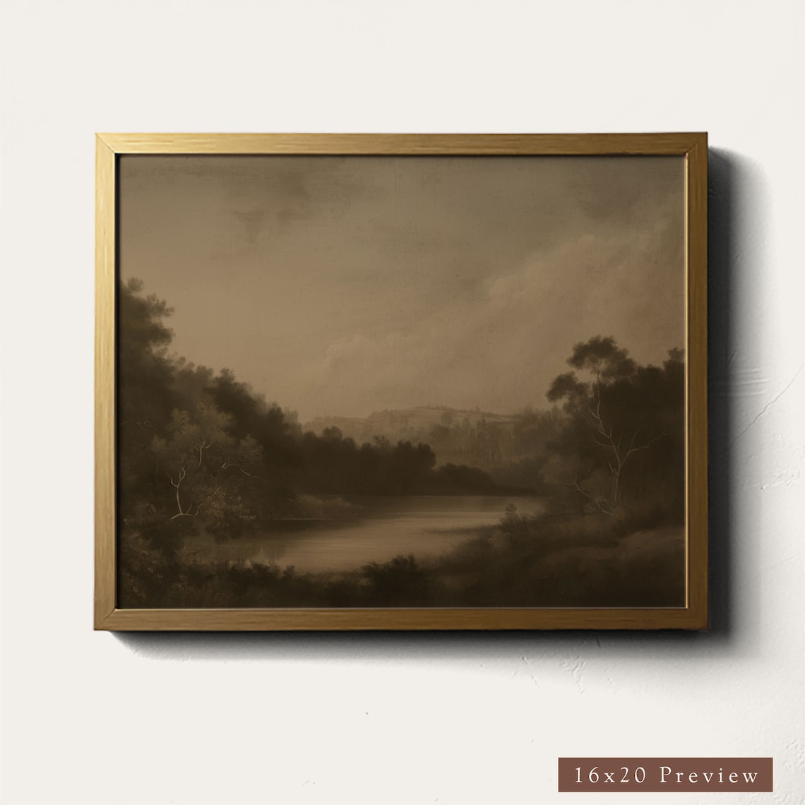 Vintage Moody Riverside Cottage Landscape Art Print - Image 4