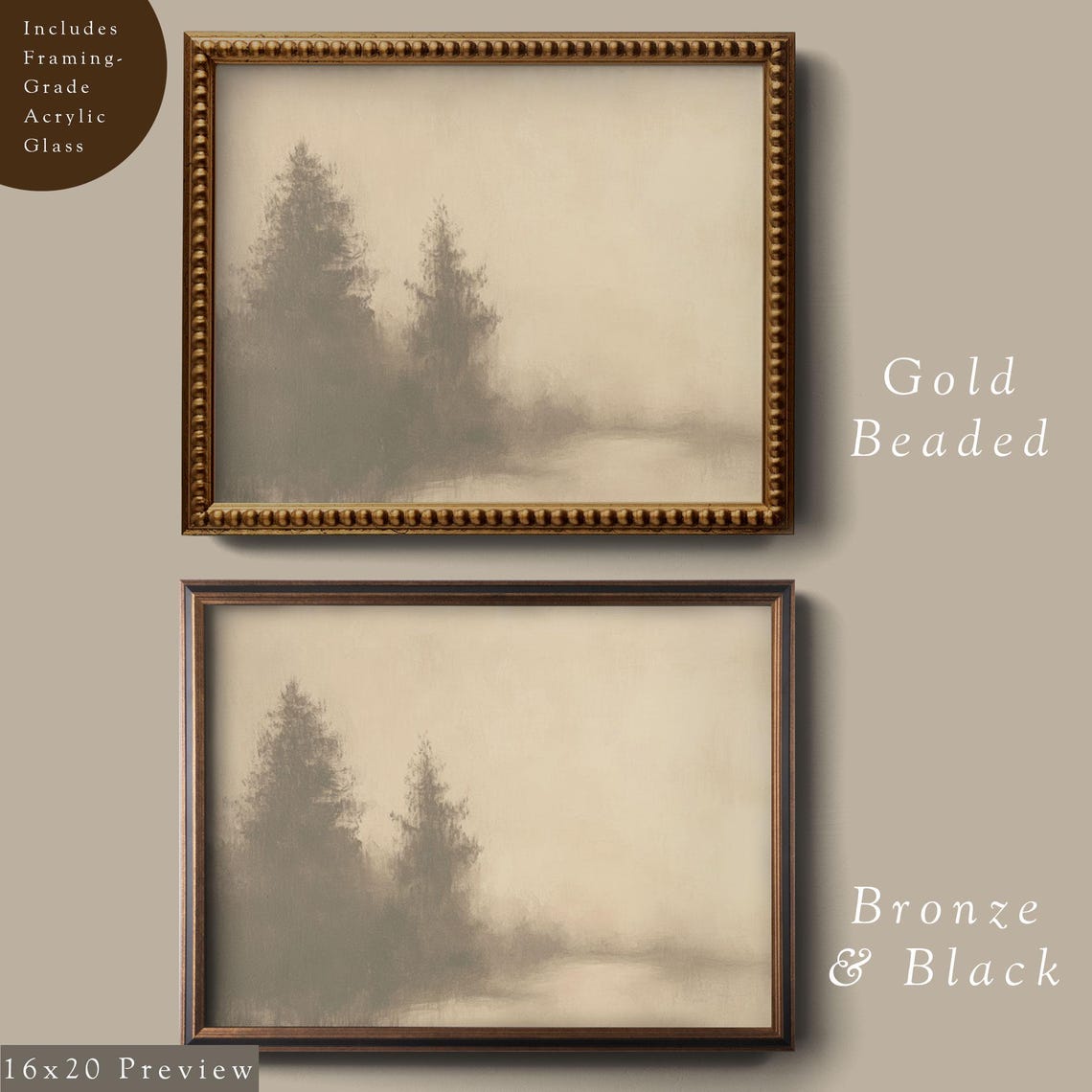 Neutral Winter Pine Forest Misty Landscape Horizontal Poster - Image 4