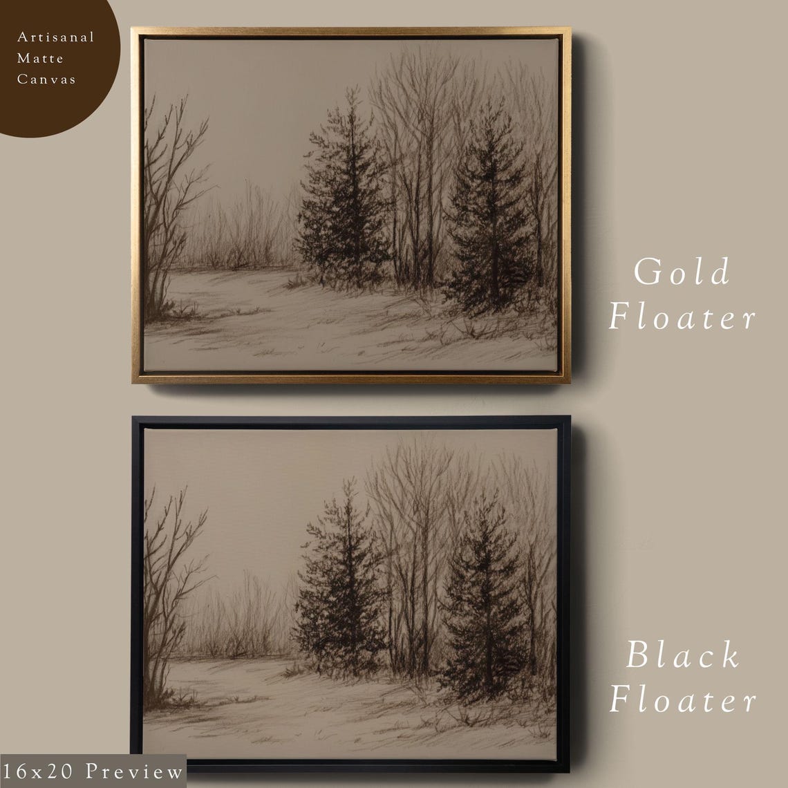 Vintage Winter Pine Forest Sketch Sepia Toned Neutral Poster - Image 5