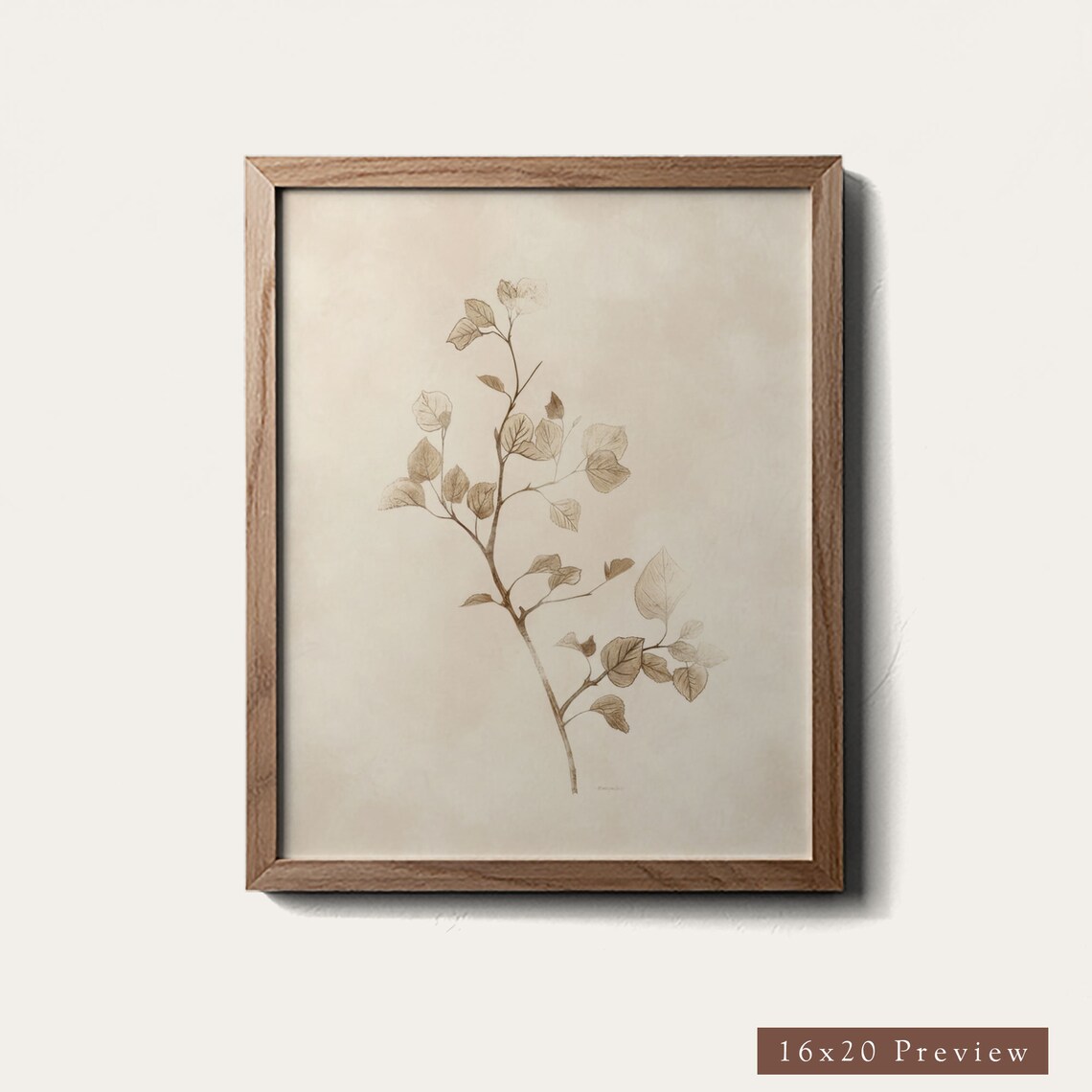 Delicate Branch Leaves Botanical Ink Sketch Vintage Art Poster - Image 3