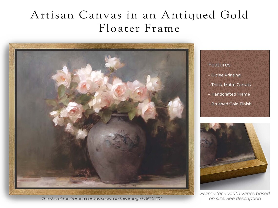 Vase With Flowers, Farmhouse Oil Painting Art Print - Image 4
