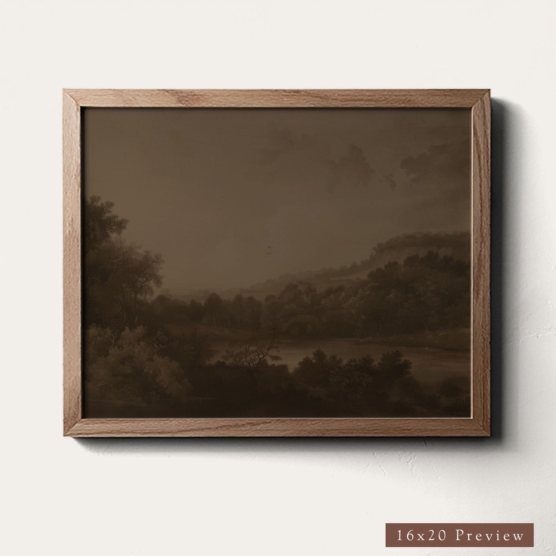 Framed Moody Mountain Landscape Art Print Modern Cottage Style Wall Art For Fall Dark Vintage Oil Painting For Living Room Wood Frame - Image 3