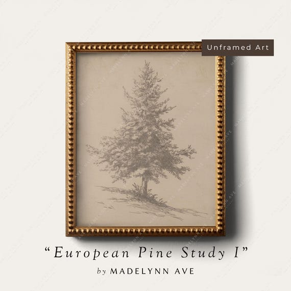 Pine Tree Gicle Art Print Unframed Vertical Neutral Christmas Wall Art Moody Vintage Style Winter Holiday Decor
