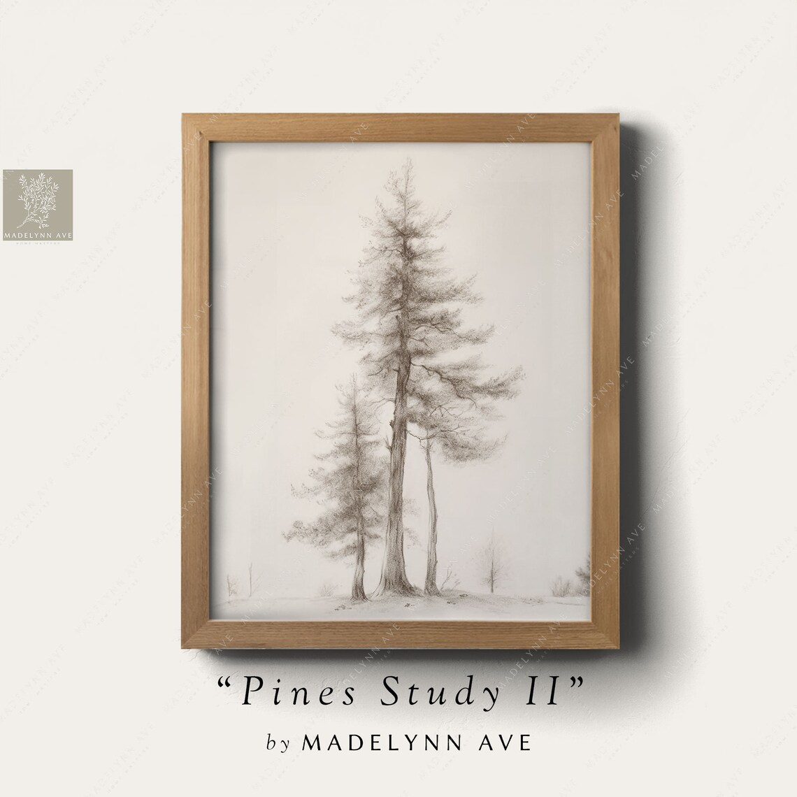 Modern Pine Tree Sketch Art Print, Farmhouse Style