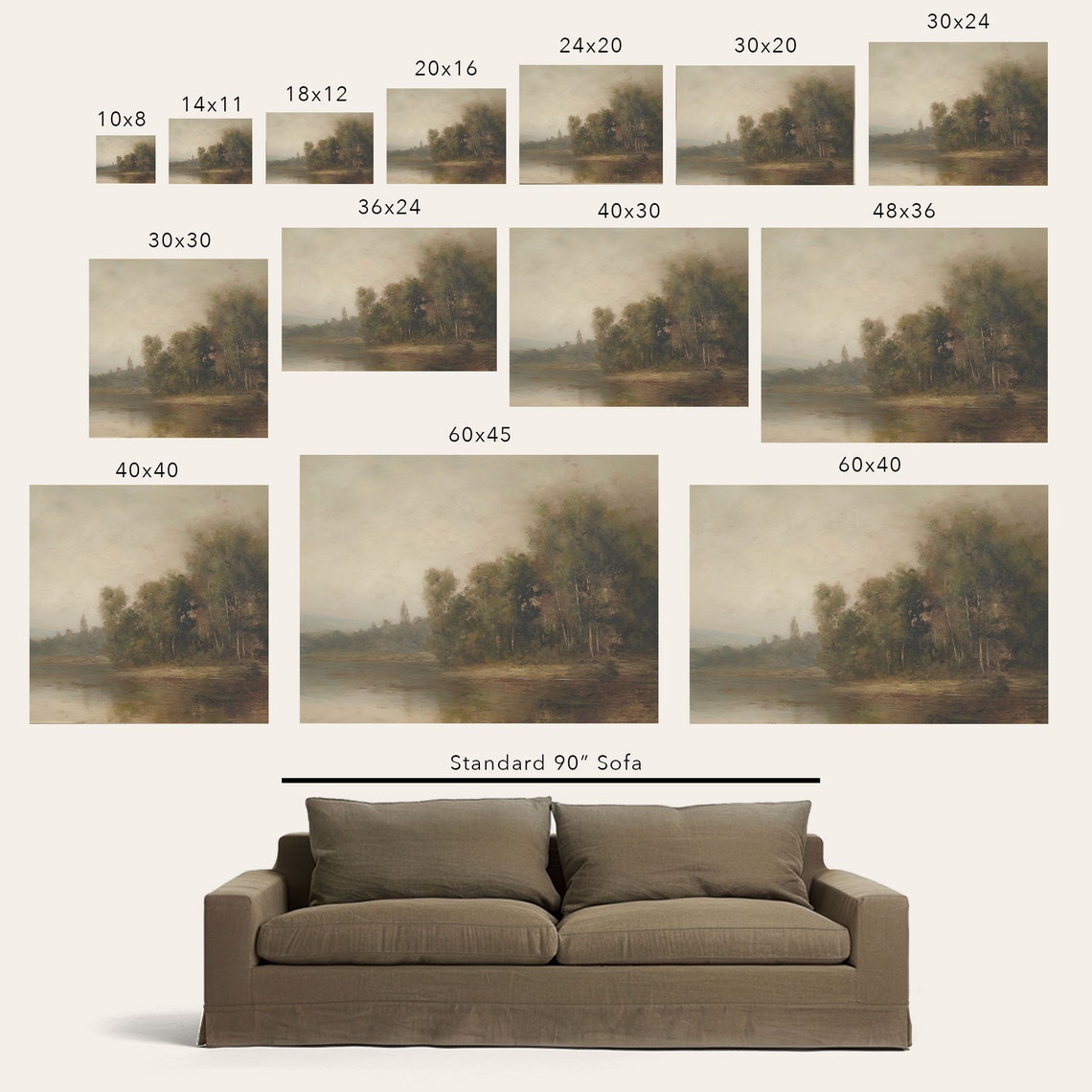 Vintage Landscape Oil Painting Country Lakeside Art Print Moody Wall Art Cottage Style Artwork - Image 2