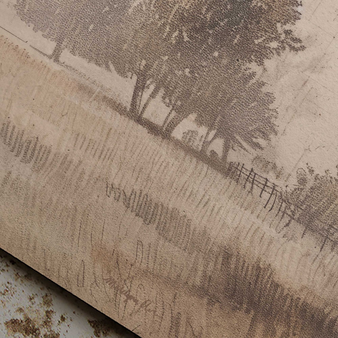 September Fields Autumn Meadow Sepia Drawing Vintage Art Poster - Image 4