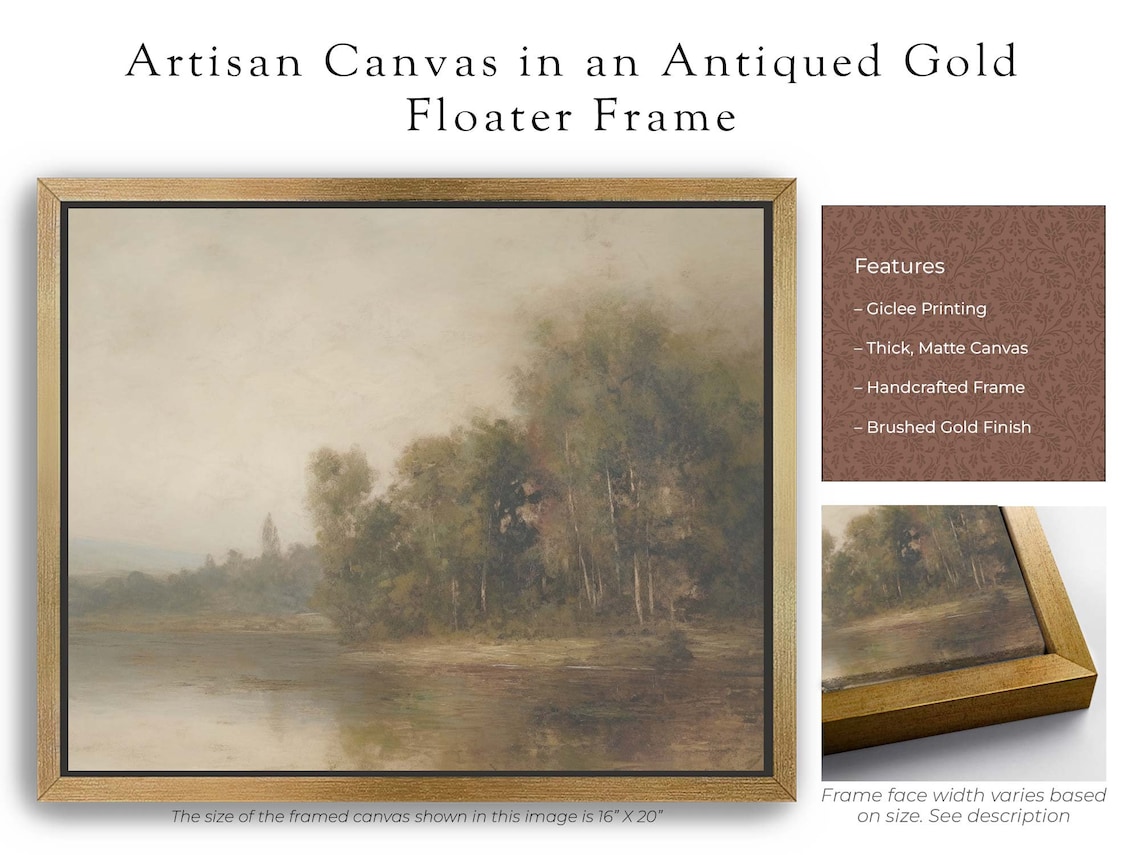 Vintage Lakeside Landscape Oil Painting, Art Print - Image 4