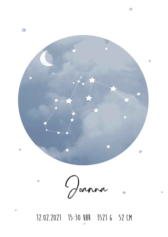 Childrens Picture Zodiac Personalized Gift Birth Gift Baptism Poster Birth Zodiac