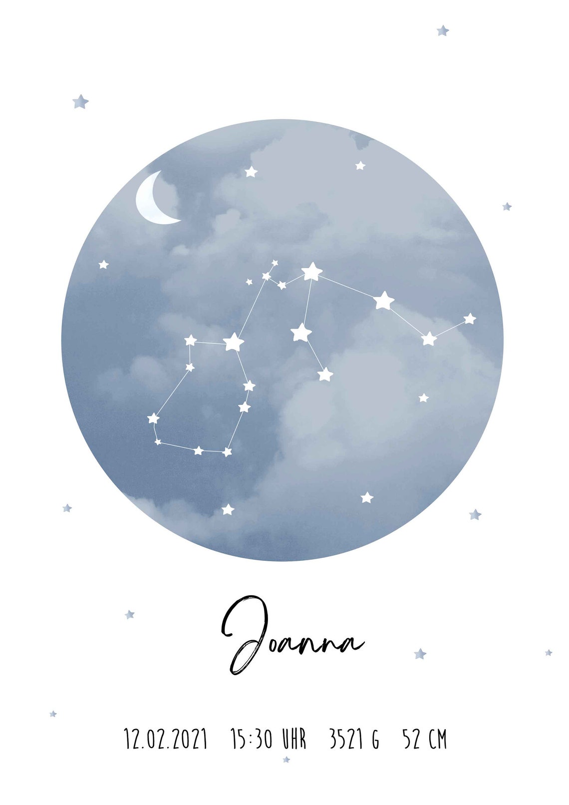 Personalized Baby Birth Stats Zodiac Constellation Moon Art Poster