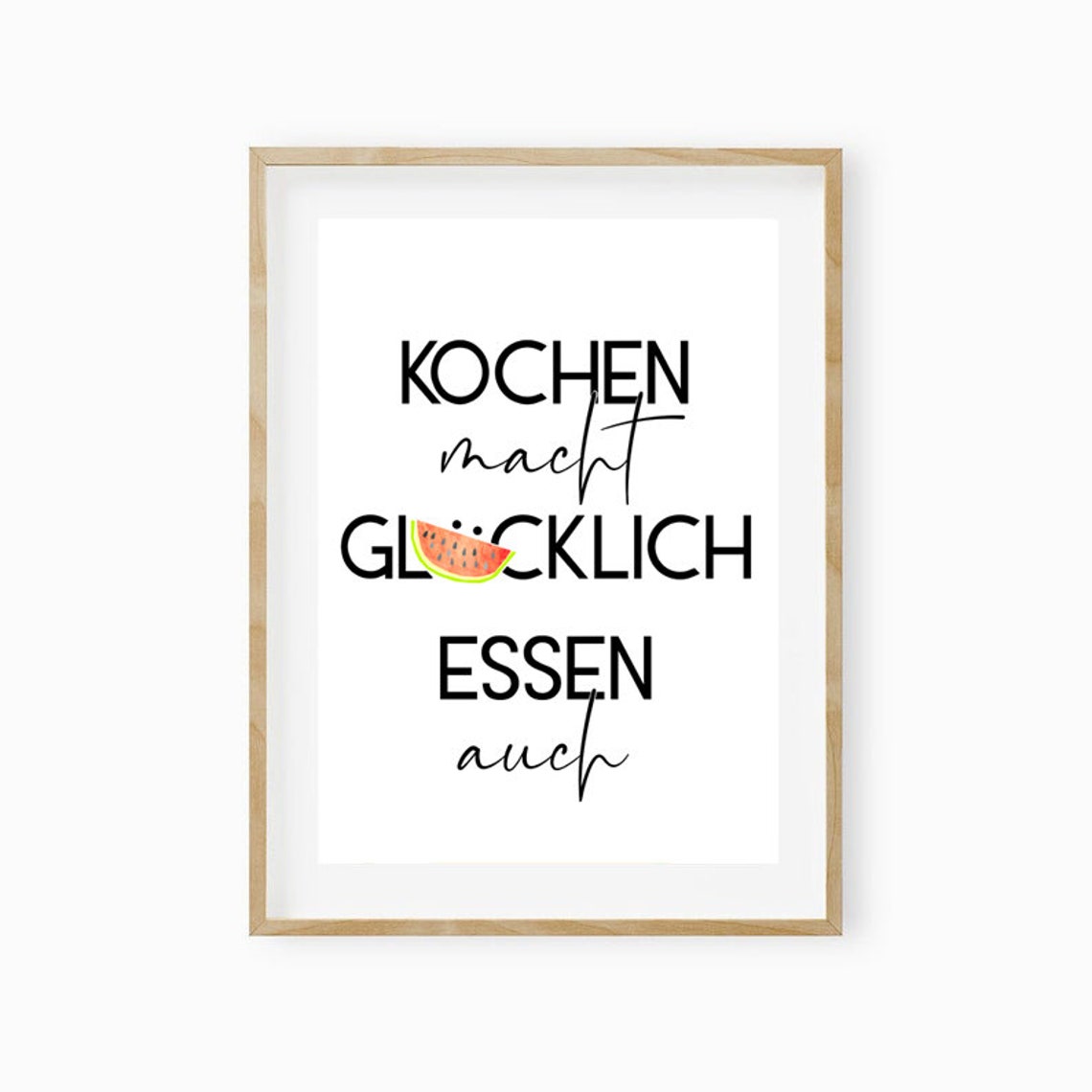 Cooking Makes Happy Funny German Kitchen Quote Watermelon Poster