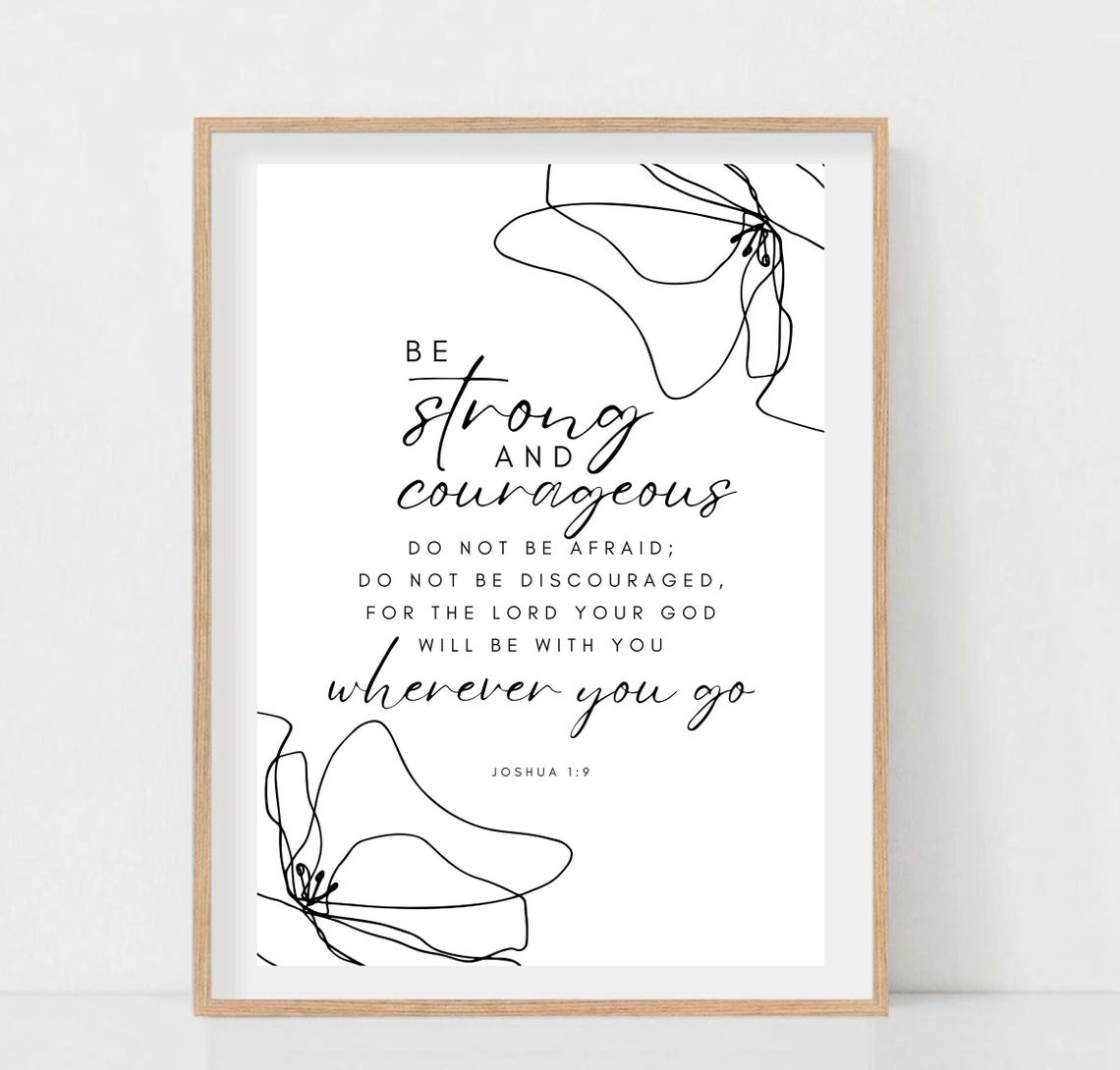 Joshua 19 Be Strong and Courageous Floral Line Art Scripture Poster - Image 2