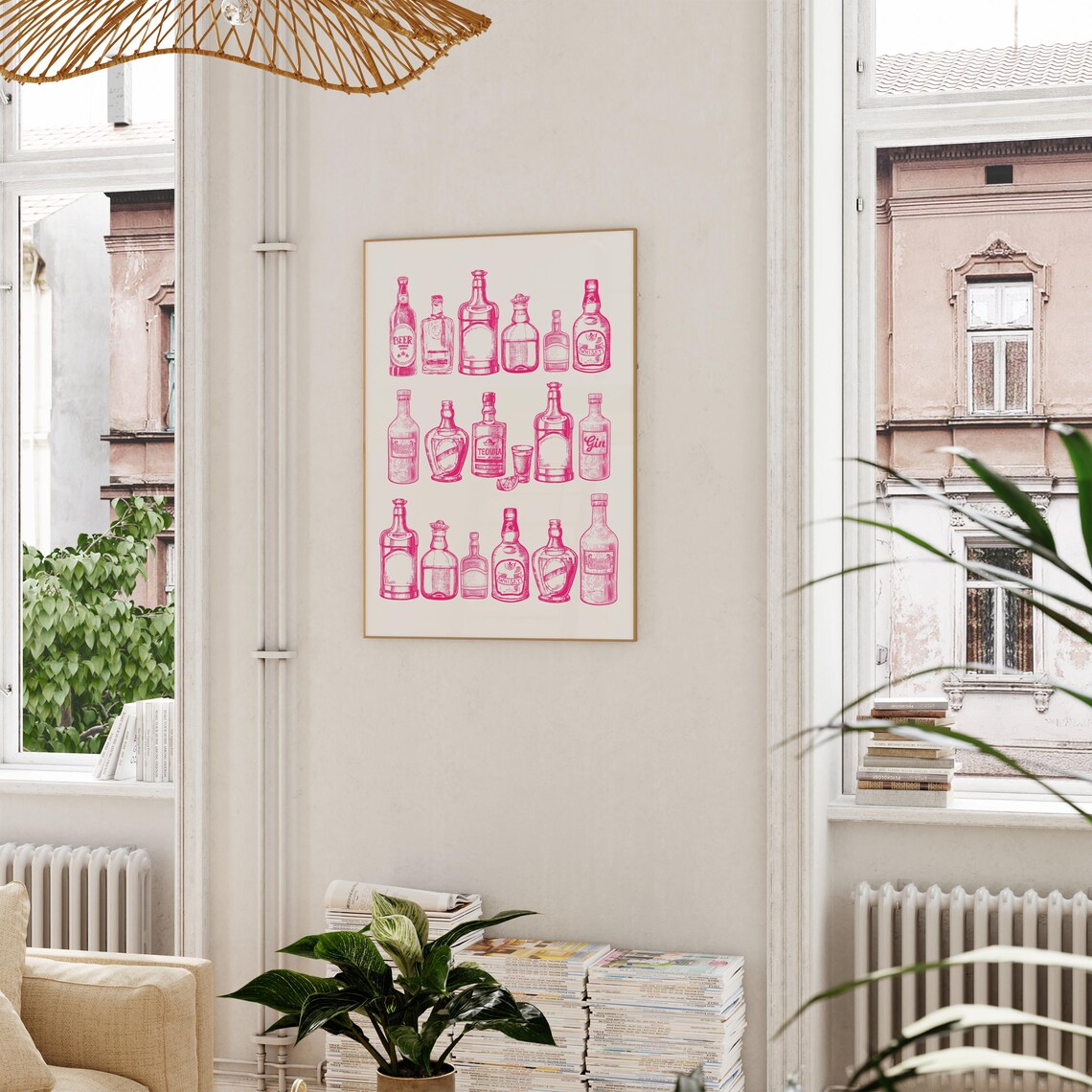Pink Liquor Bottles Bar Cart Whisky Gin Tequila Trendy Art Poster - Image 2