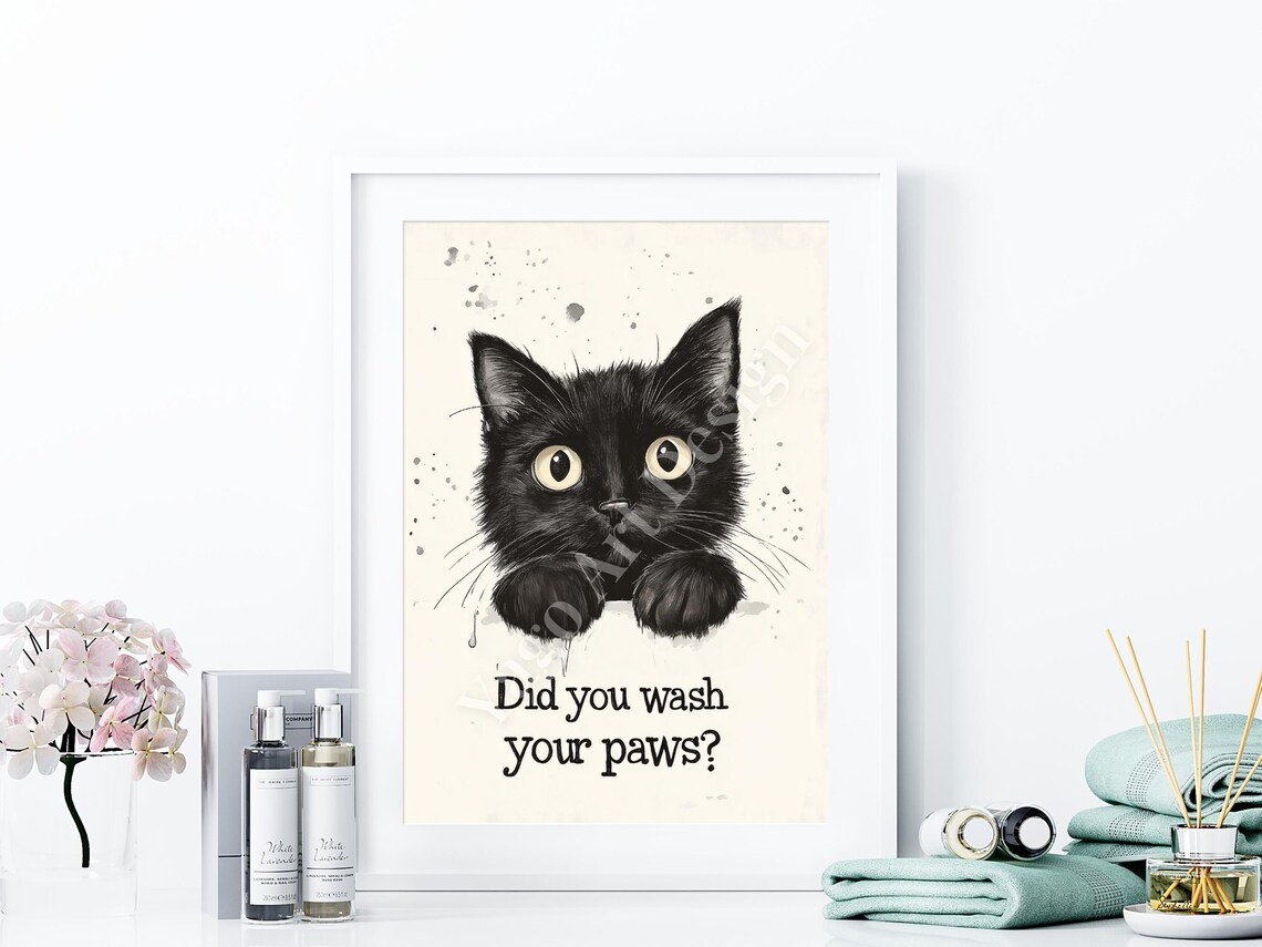Did You Wash Your Paws Funny Black Cat Poster Bathroom Humor - Image 4