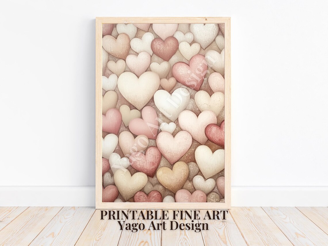 Neutral Pink Red White Hearts Poster Valentine Love Decor Art